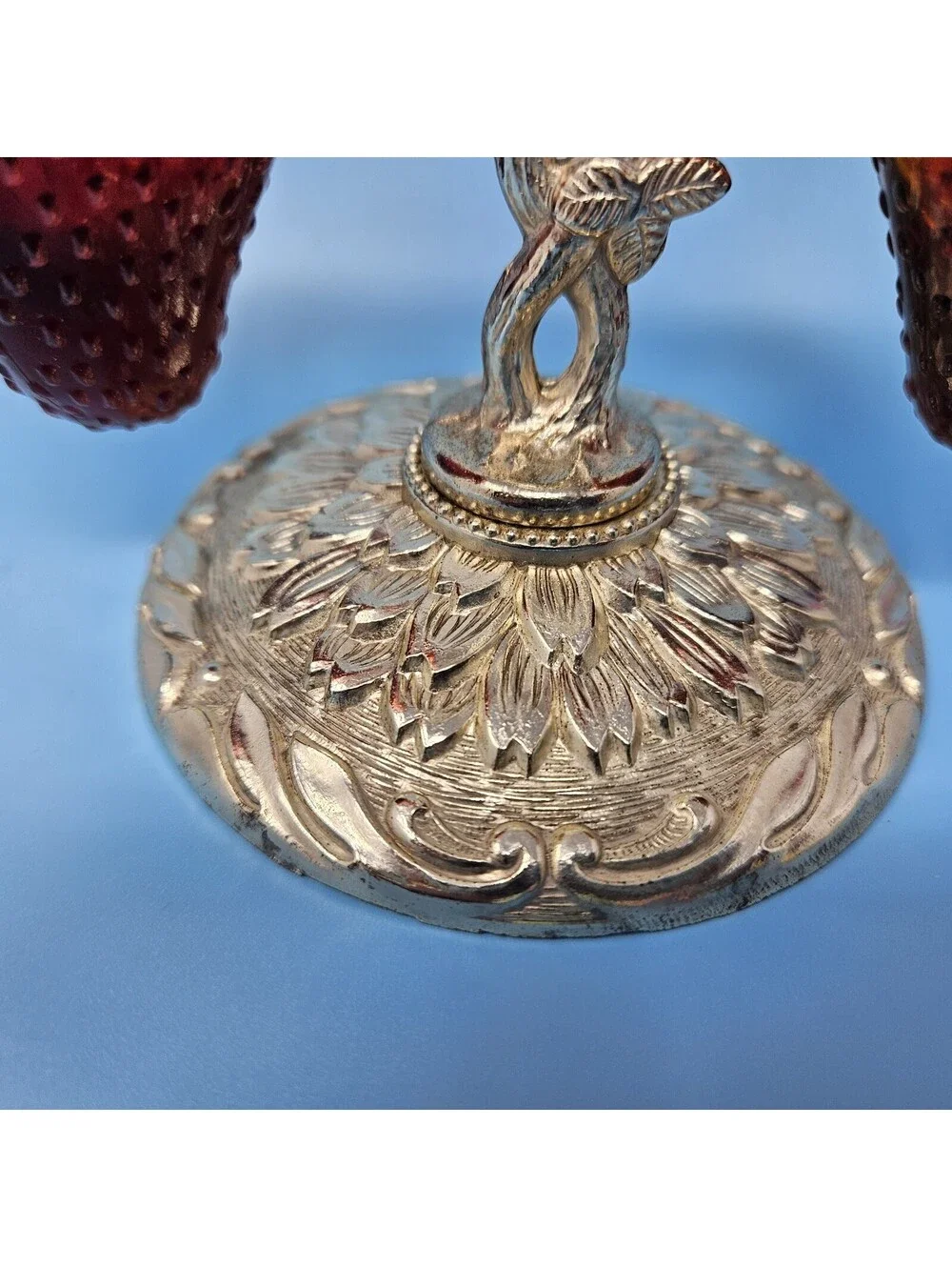 Vintage Rare Red Glass Hanging Strawberry Salt & Pepper Shakers Japan EP. Zinc